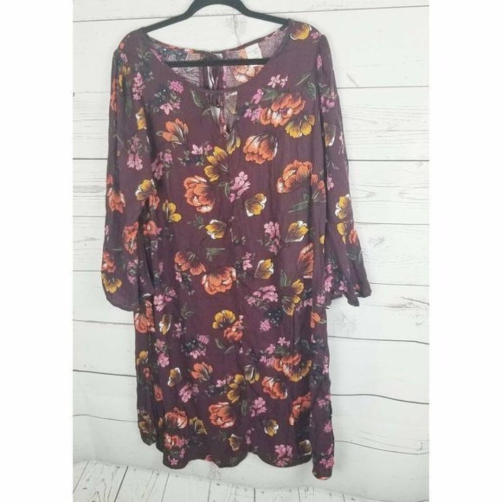 Terra & Sky 3x(24-26)Bell Sleeve Dress Maroon